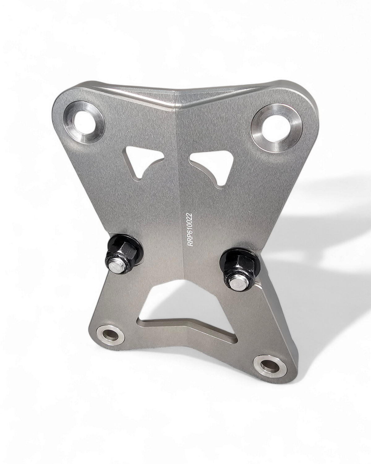 Polaris RZR Pro R Turbo R Radius Rod Plate with Tow Hook in gunmetal shown solo displaying full billet construction
