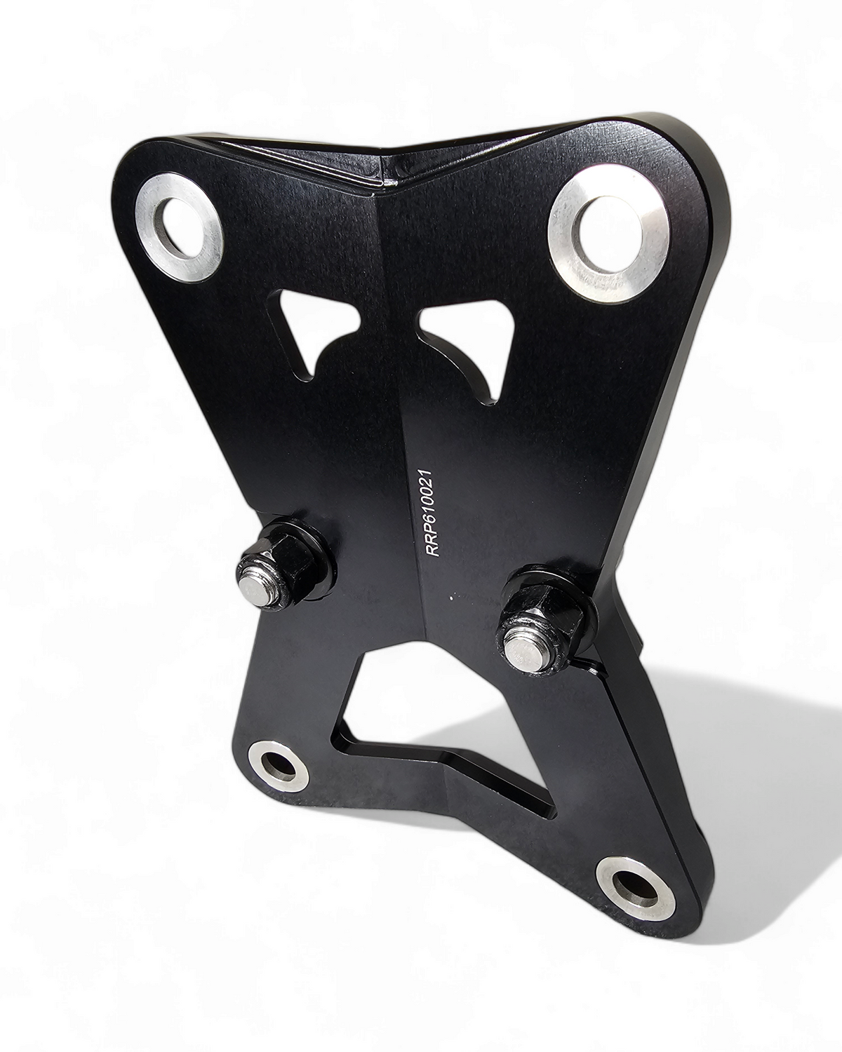 Polaris RZR Pro R Turbo R Radius Rod Plate with Tow Hook in black shown solo displaying full billet construction