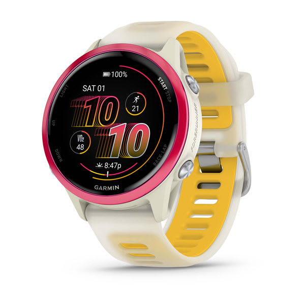 Forerunner® 570 - 42mm, Raspberry Aluminum with Translucent Bone/Mango Band
