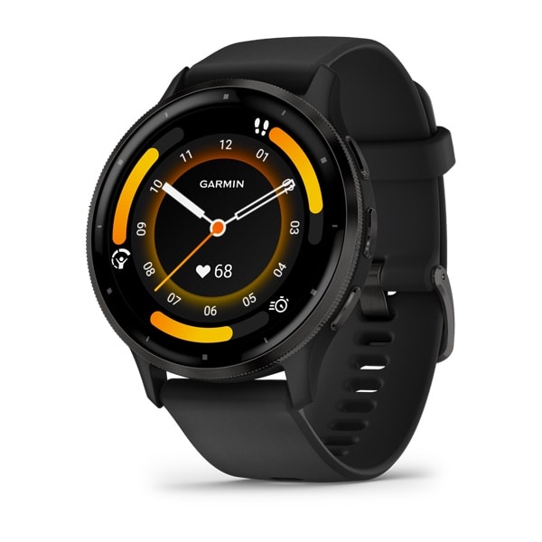 Venu® 3, Slate Stainless Steel Bezel with Black Case and Silicone Band