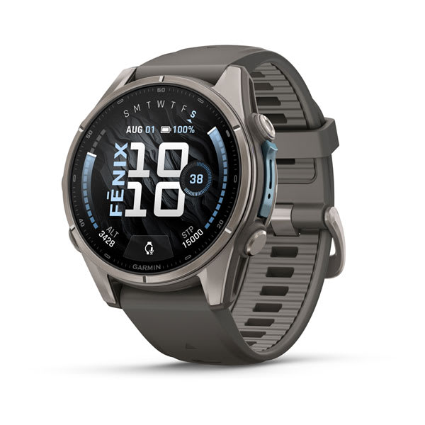 fēnix® 9 – 43 mm, Titanium with Pebble Gray Silicone Band