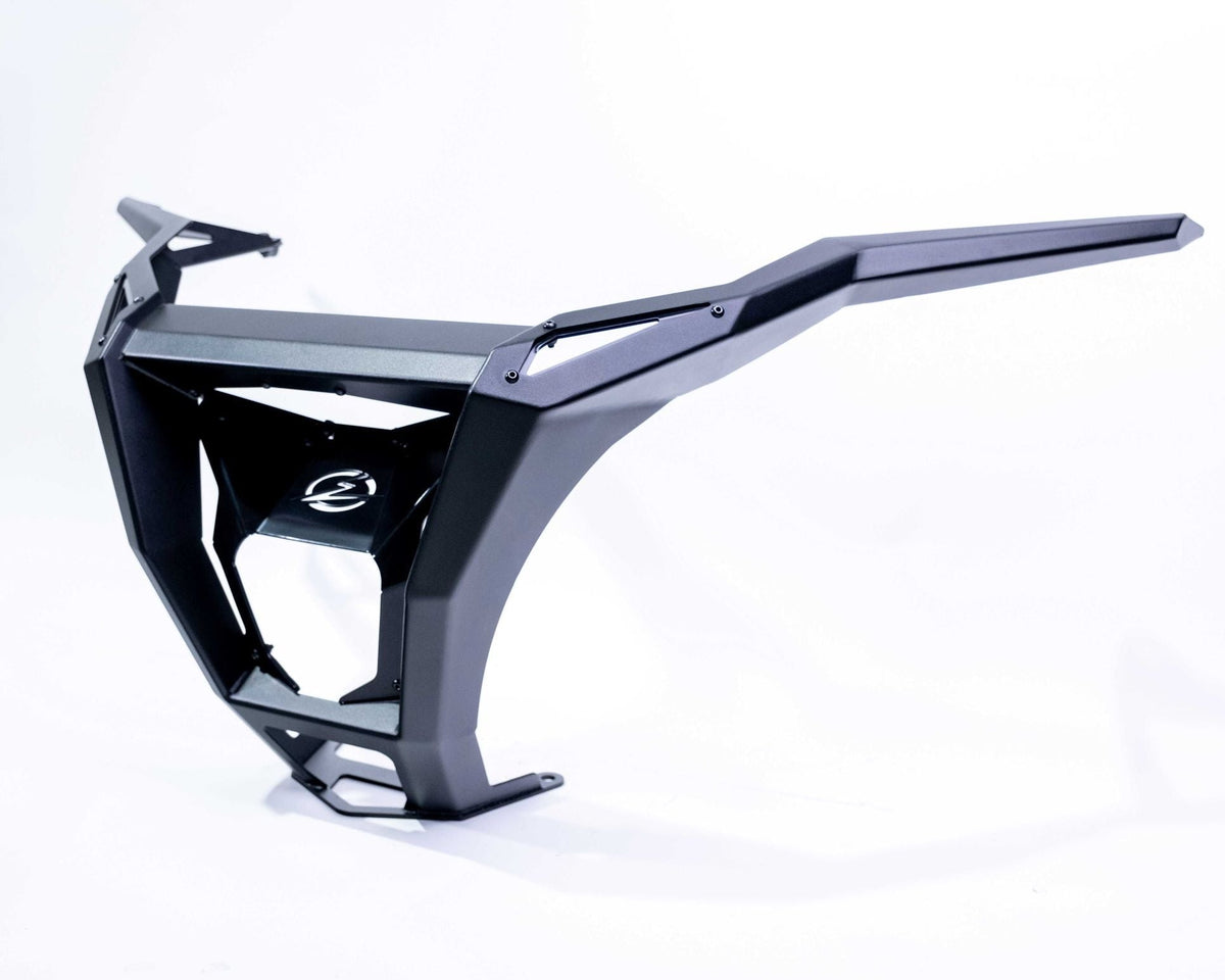 Satin black aluminum skid plate underside on Polaris RZR Pro R rear bumper