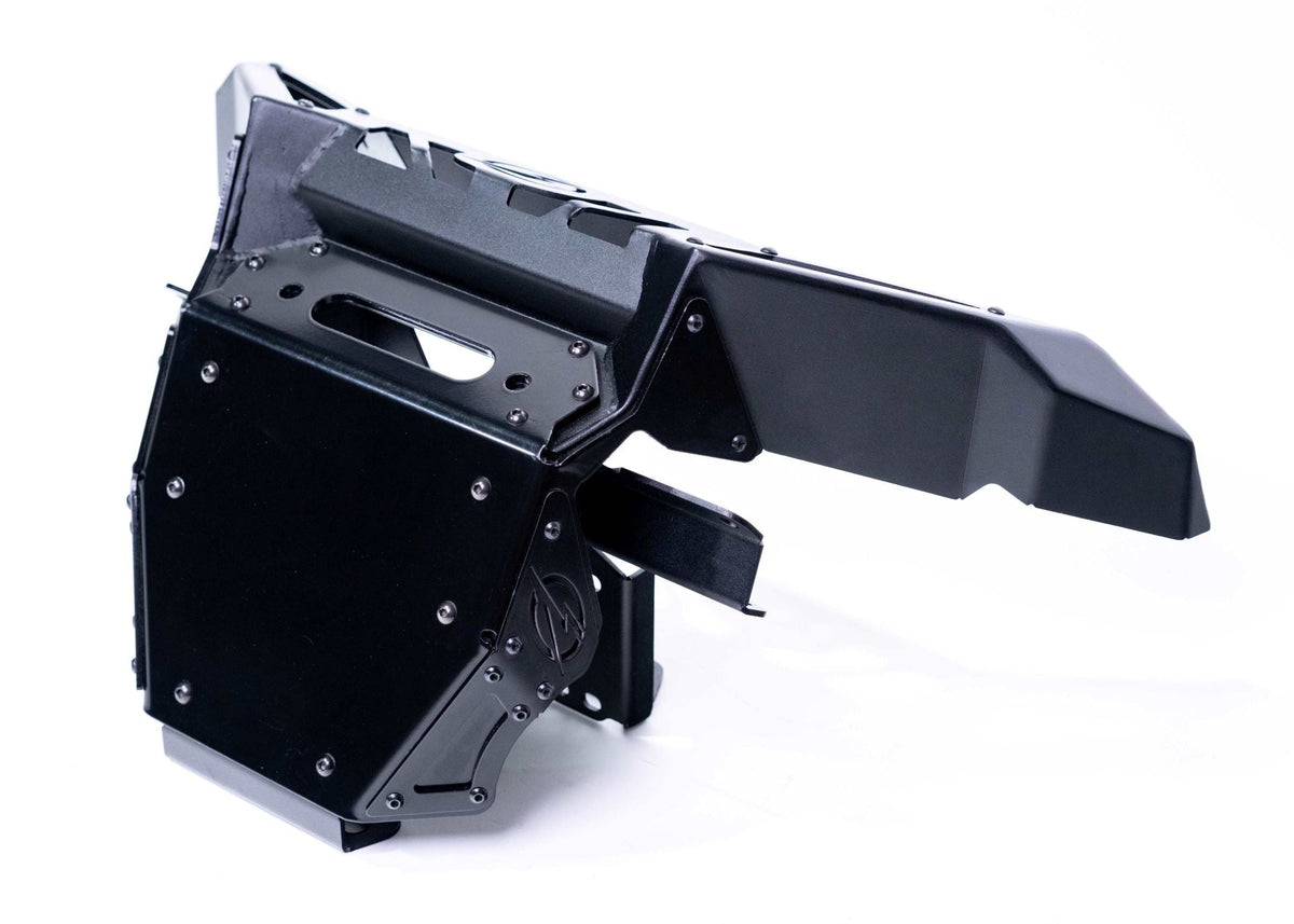 Volt Series Winch Front Bumper on Can-Am Maverick X3 with 10-inch LED light bar mounted showing forward lighting setup