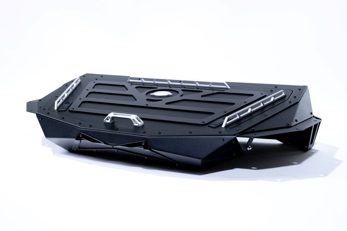 Steel construction detail on Can-Am Maverick X3 Volt Series Baja Bed Box showing build quality