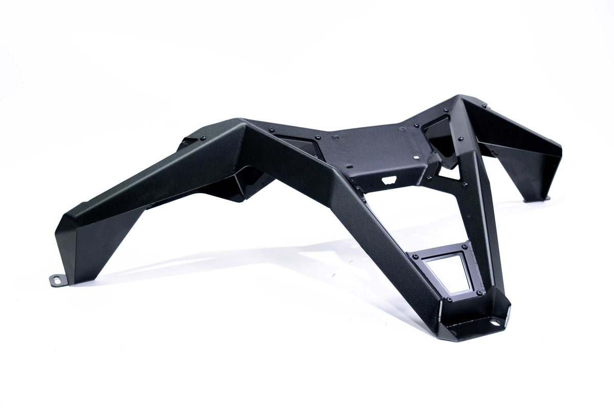 Full machine rear view of Can-Am Maverick X3 with Volt Series Rear Bumper and aggressive stance