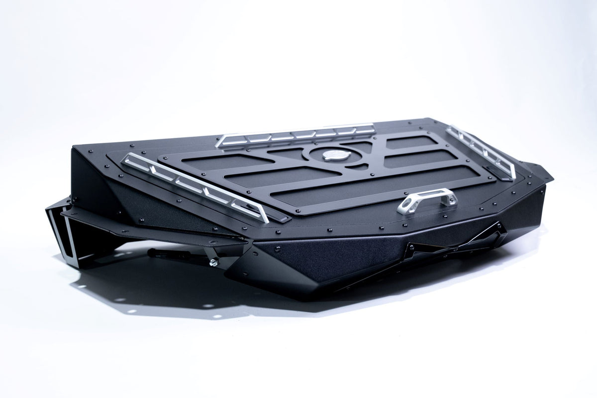 Bolt-on mounting point detail on Can-Am Maverick X3 Baja Bed Box showing factory bed attachment