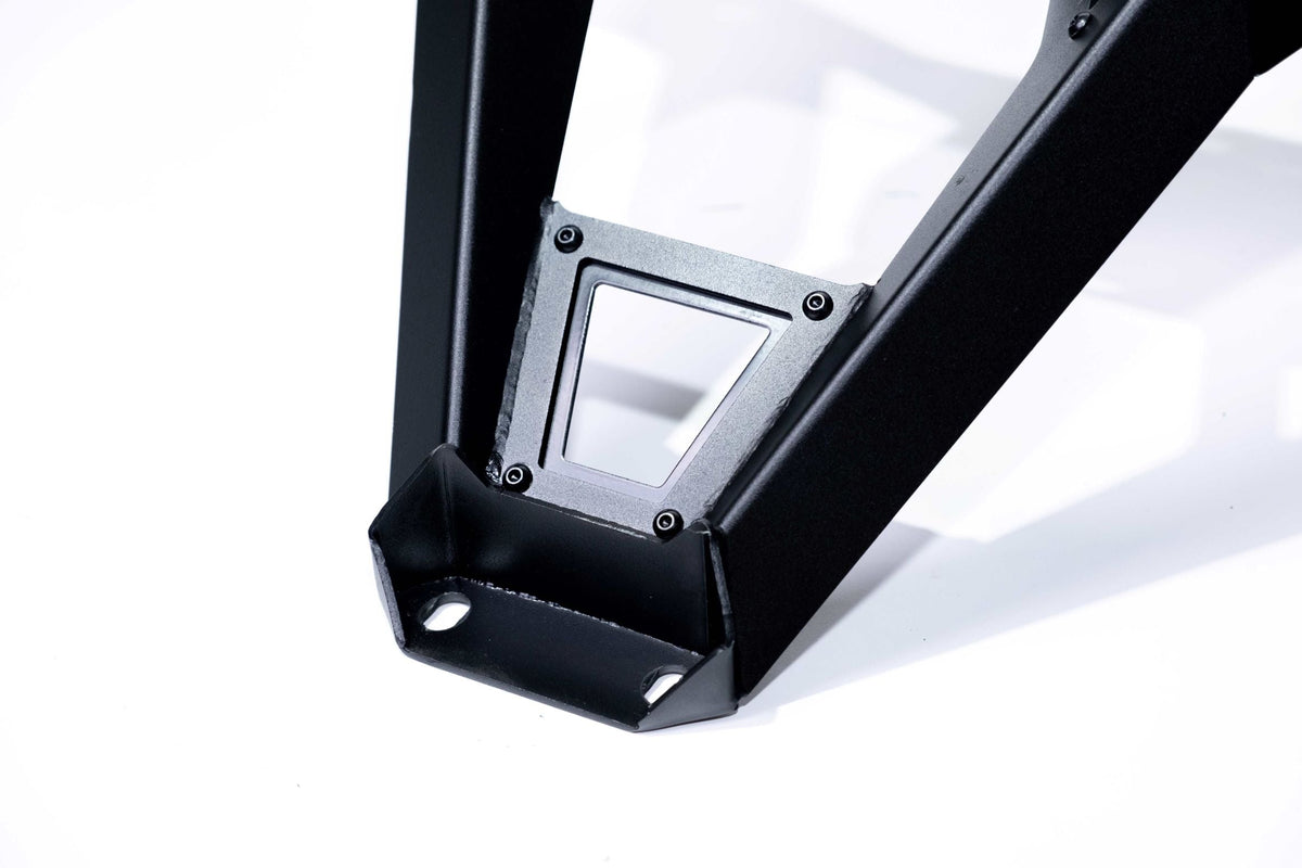 Corner detail of Can-Am Maverick X3 Volt Series Rear Bumper showing reinforced steel edge