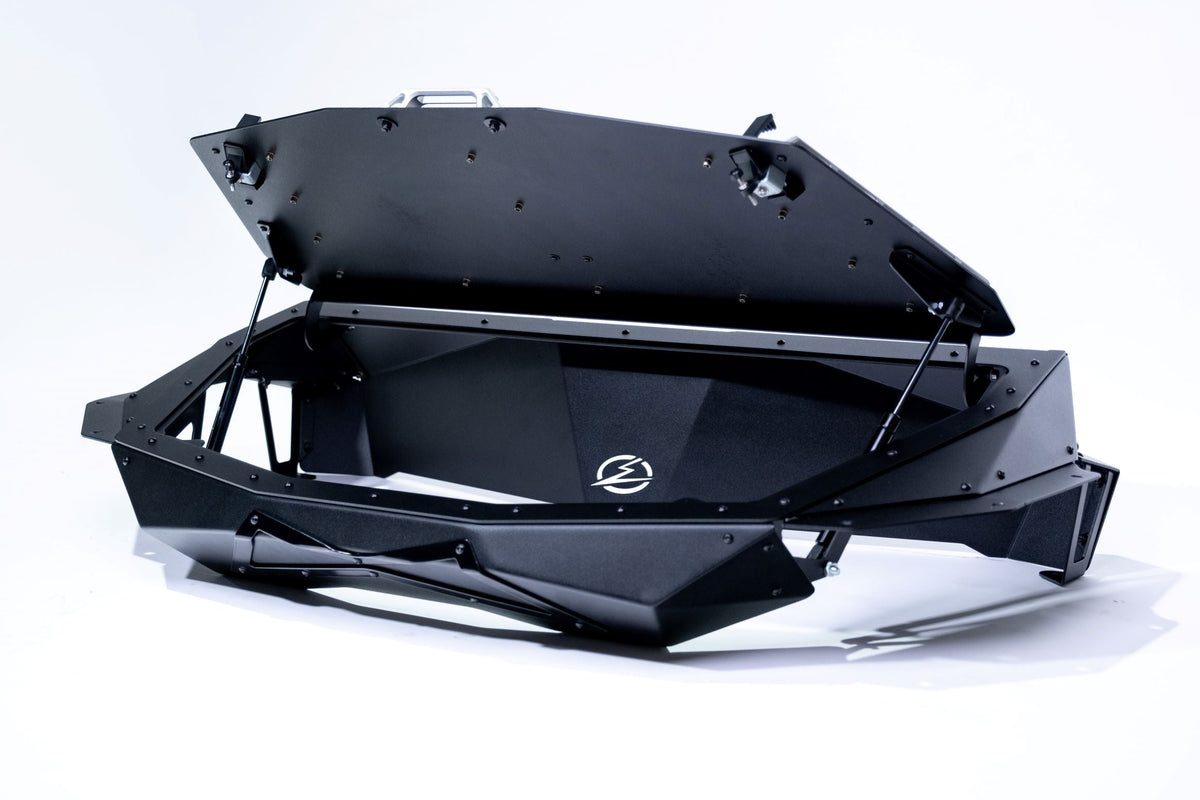 Driver side view of Volt Series Baja Bed Box installed on Can-Am Maverick X3