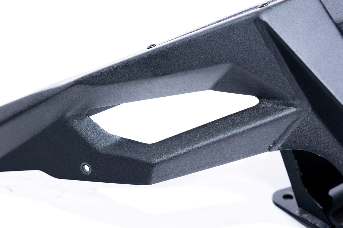 Aluminum panel and steel construction detail on Polaris RZR Turbo R front winch bumper