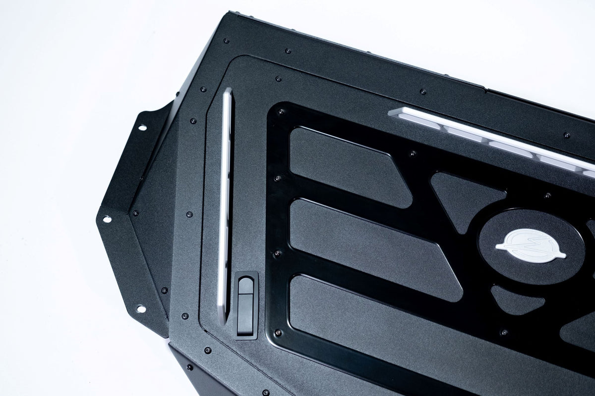 Interior storage capacity of Can-Am Maverick X3 Volt Series Baja Bed Box with lid open