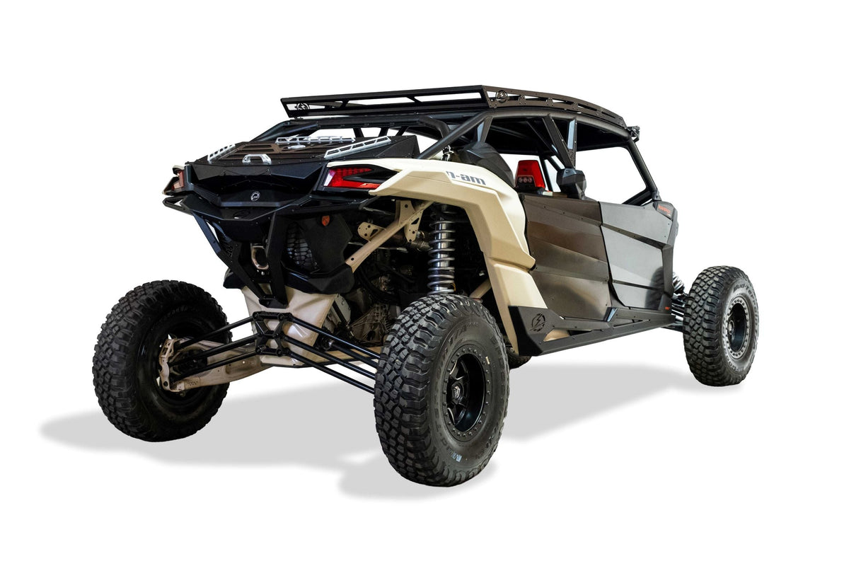Rear three-quarter view of Can-Am Maverick X3 Volt Series Rear Bumper showing tail light protection