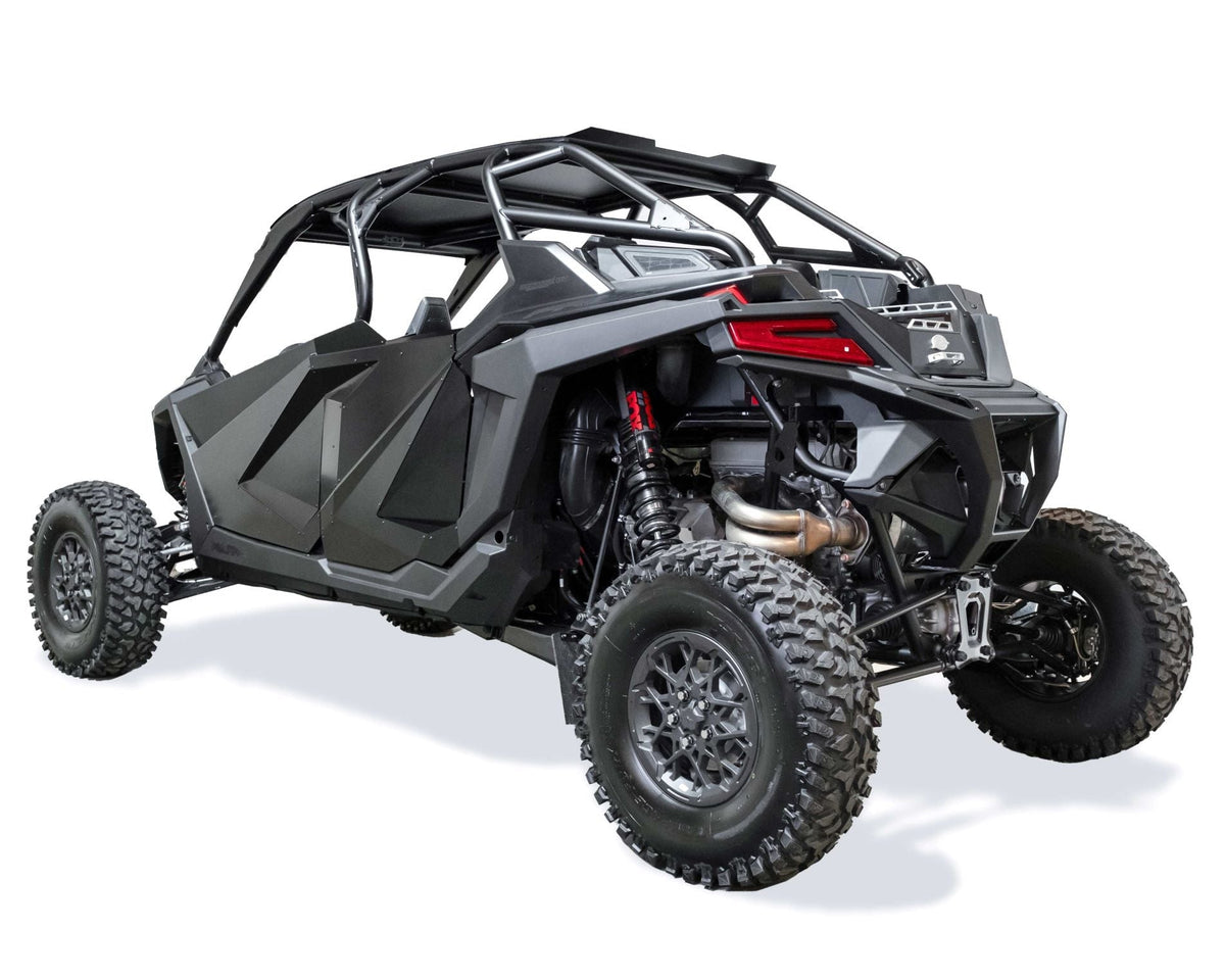 Polaris RZR Baja bed box with lid closed showing dual latches and billet aluminum handles