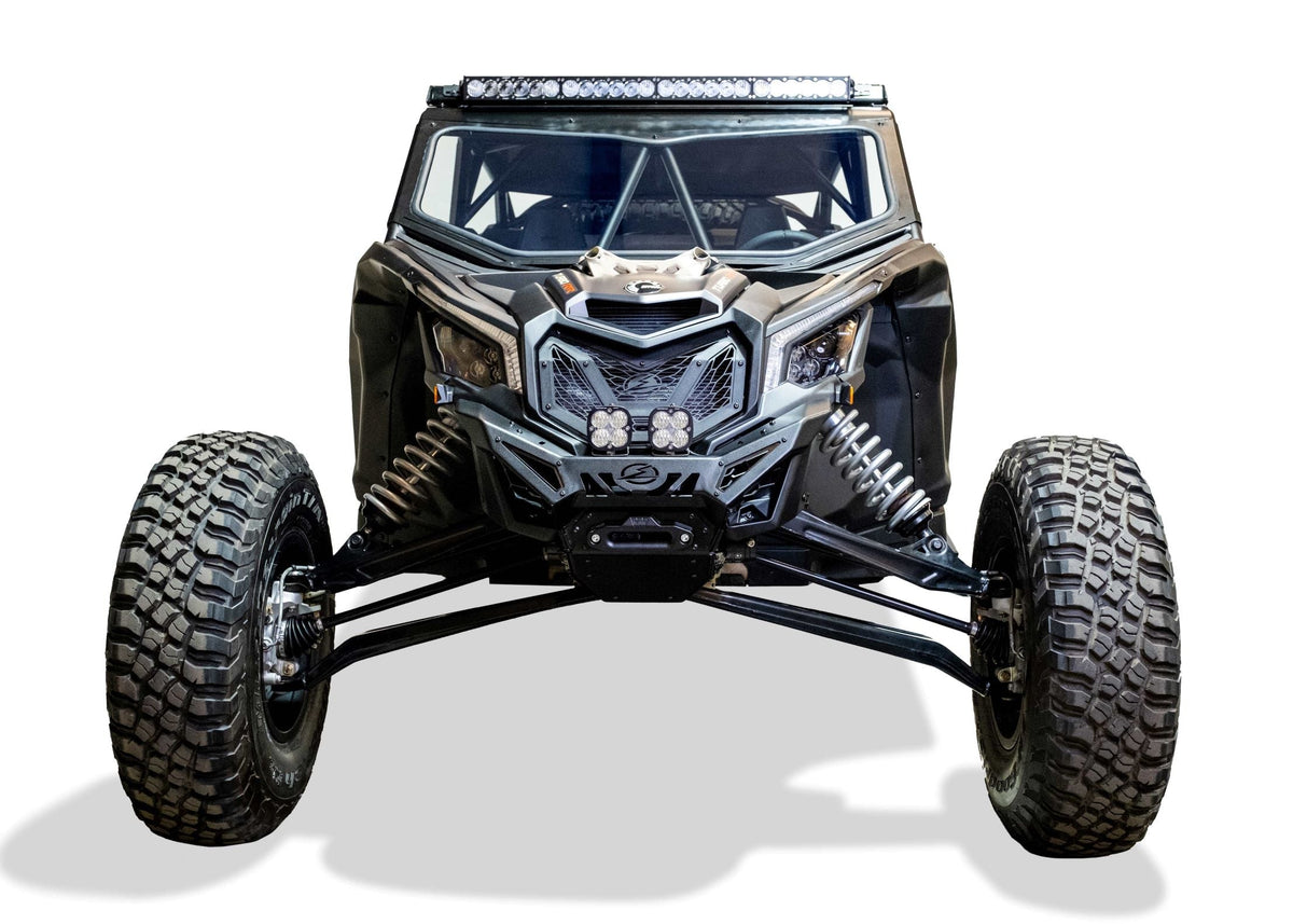 Direct front view of Can-Am Maverick X3 Volt Series Winch Bumper showing symmetrical design and 10-inch light bar mounting location