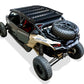 Dual gas strut detail on Can-Am Maverick X3 Volt Series Baja tire rack holding rack open hands-free