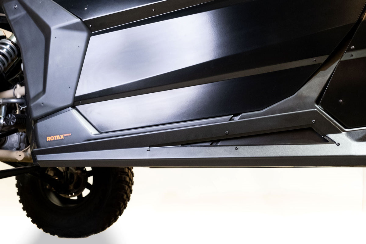 Steel slider construction detail on Can-Am Maverick X3 4-seat Rock Sliders showing weld quality