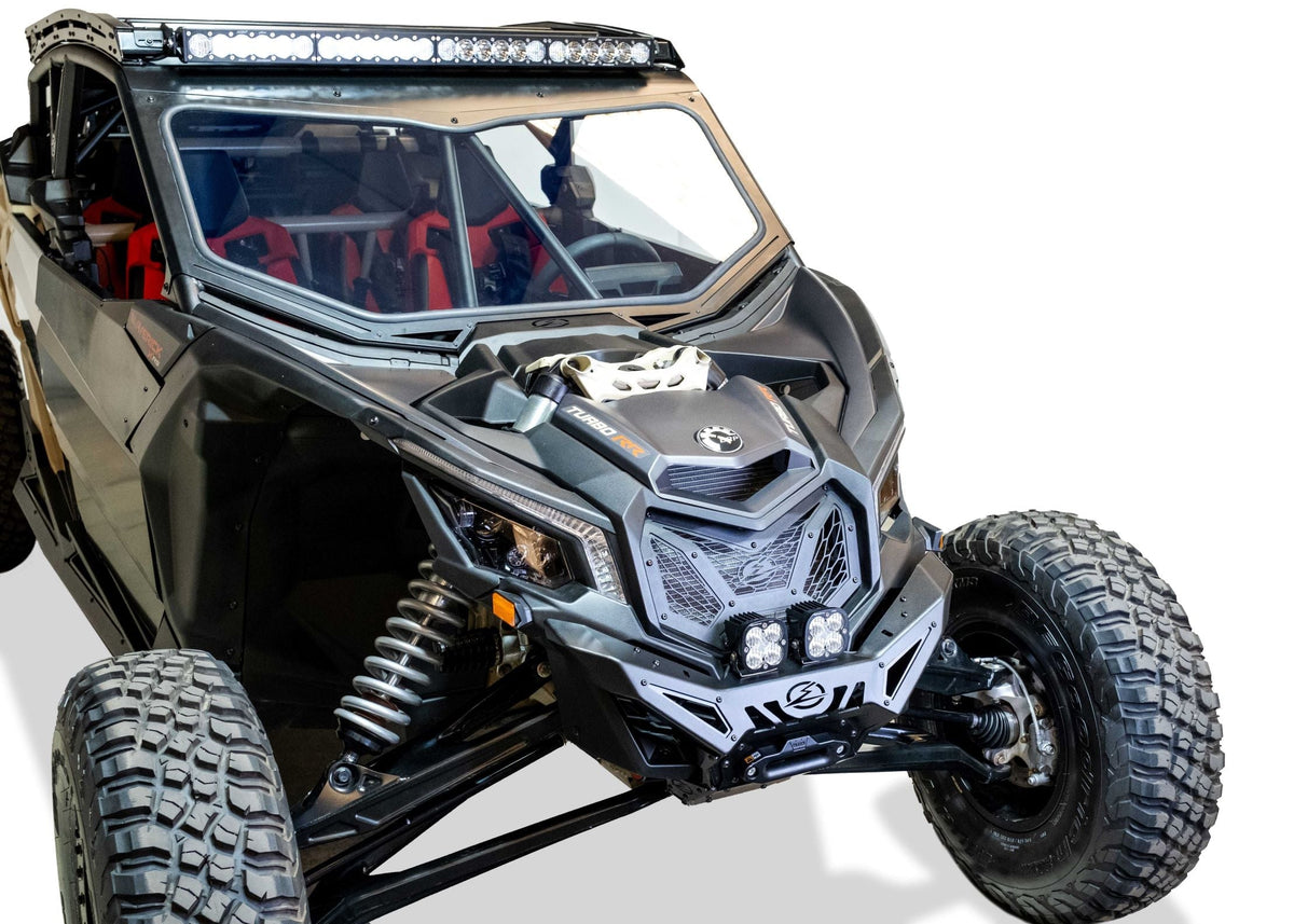 Side profile of Volt Series Winch Front Bumper on Can-Am Maverick X3 showing slim low-profile design hugging vehicle body lines