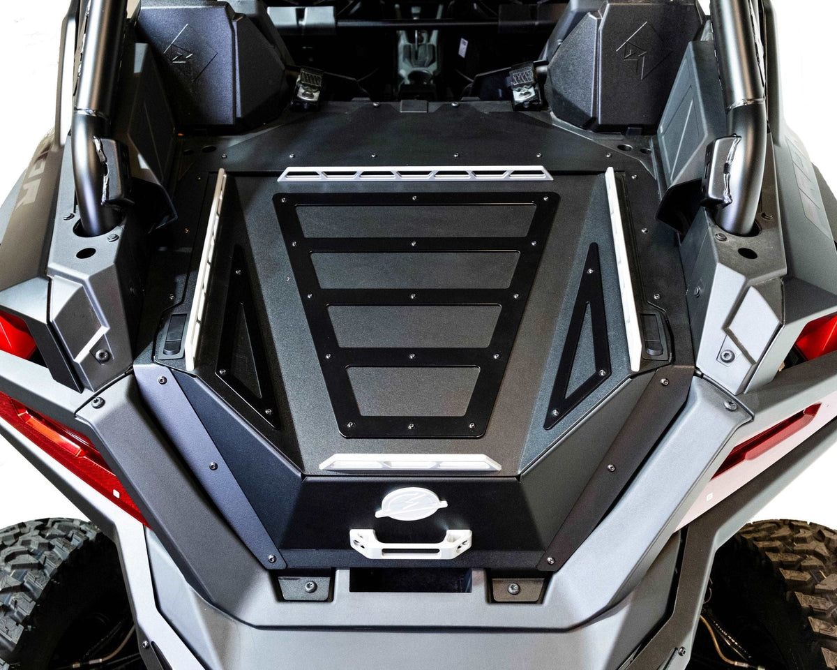 Dual latch closure detail on Polaris RZR Volt Series Baja bed box