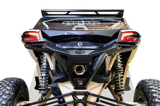 Volt Series Rear Bumper installed on Can-Am Maverick X3 showing modern steel design and hammer black powder coat finish
