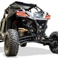 Rear three-quarter view of Polaris RZR Pro R Volt rear bumper with satin black aluminum skid plate