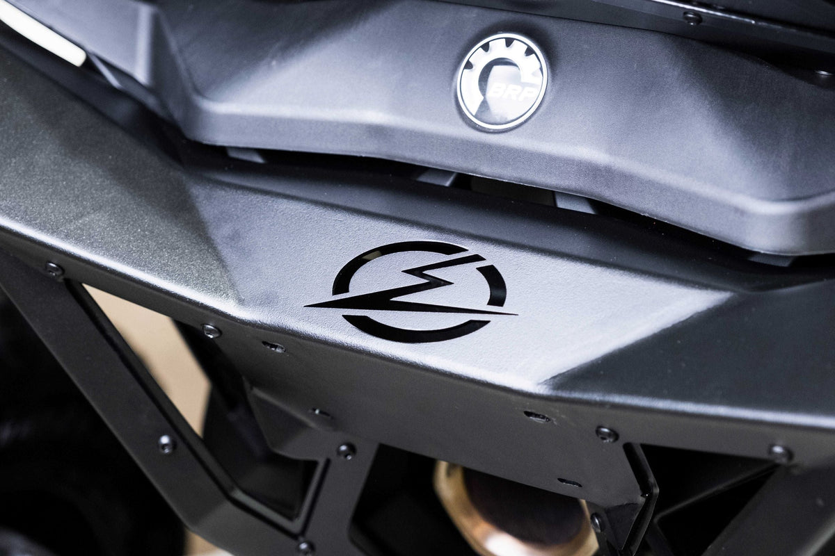 Driver side view of Volt Series Rear Bumper installed on Can-Am Maverick X3