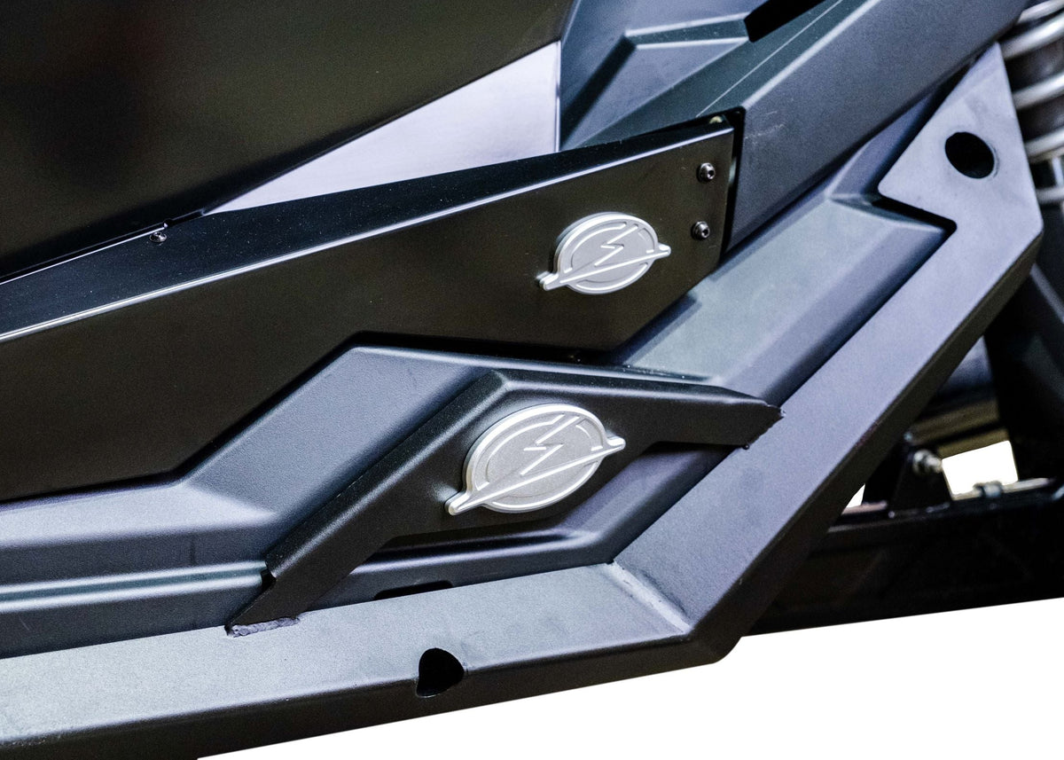 Polaris RZR Volt Series rock sliders shown as a 4-seat set before installation