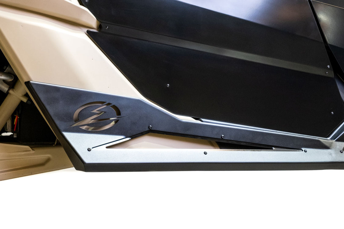 Hammer black powder coat finish detail on Can-Am Maverick X3 4-seat Volt Series Rock Sliders