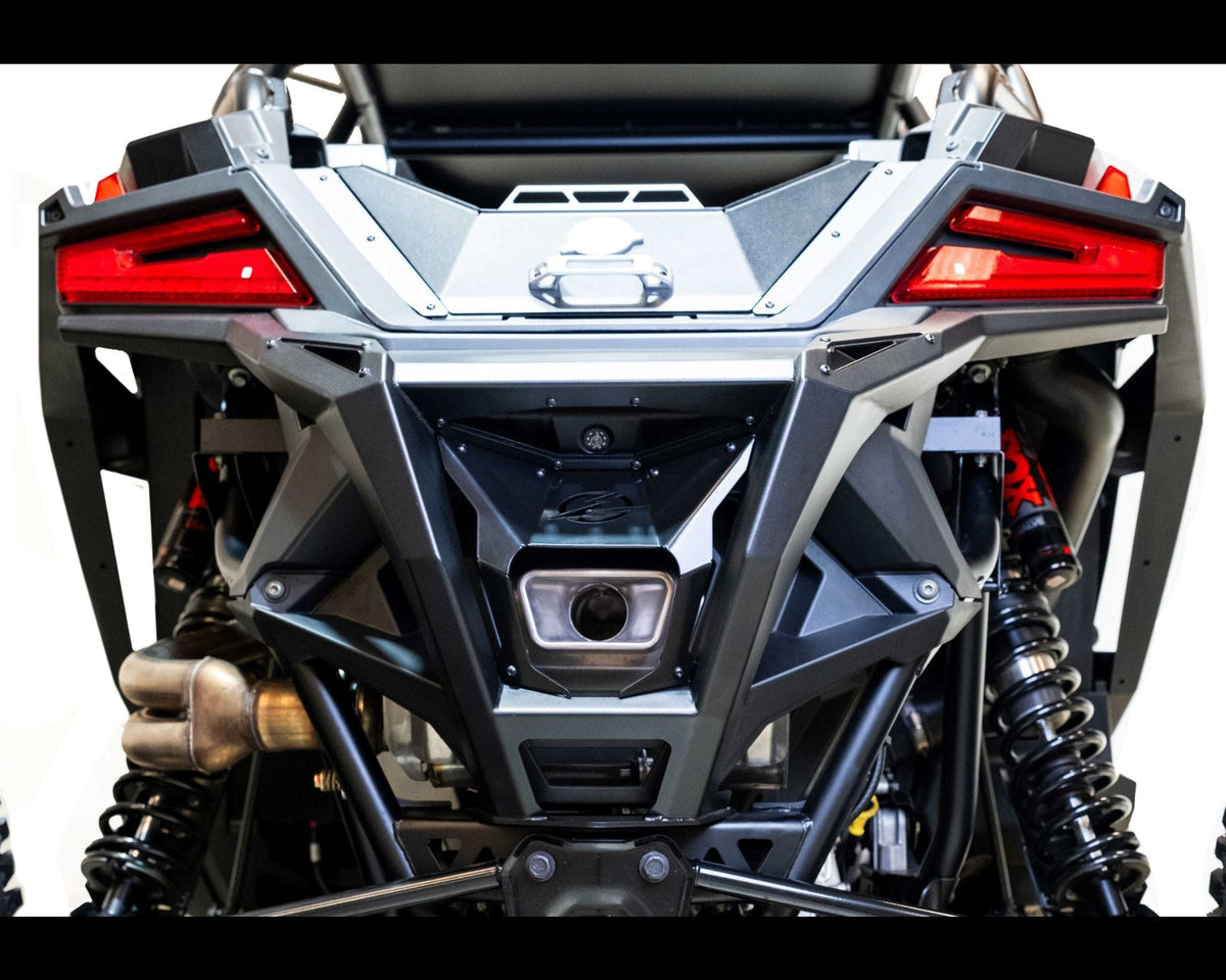 Volt Series Rear Bumper installed on Polaris RZR Pro R showing steel construction and hammer black finish