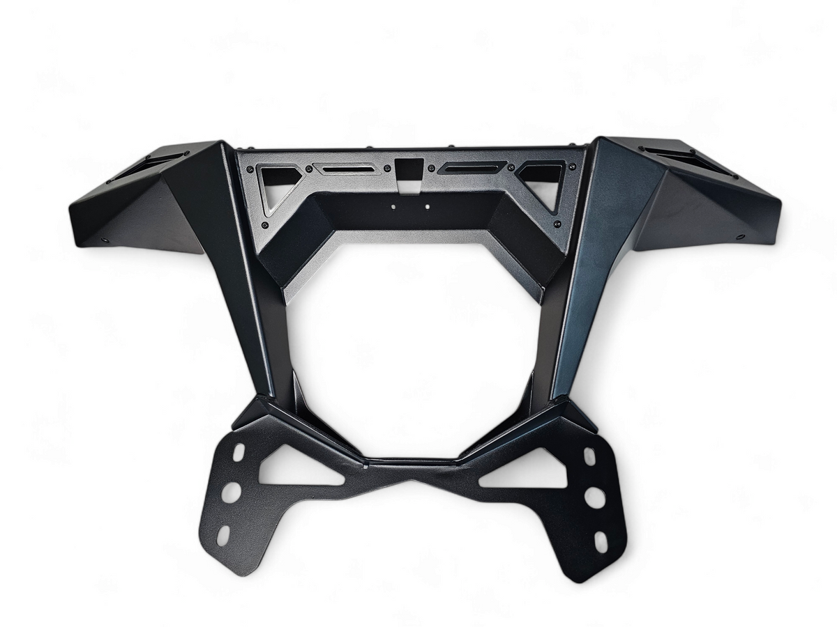 Complete bolt-on hardware kit for Can-Am Maverick R Rear Volt Bumper showing included bolts, washers, and mounting nuts laid out before installation