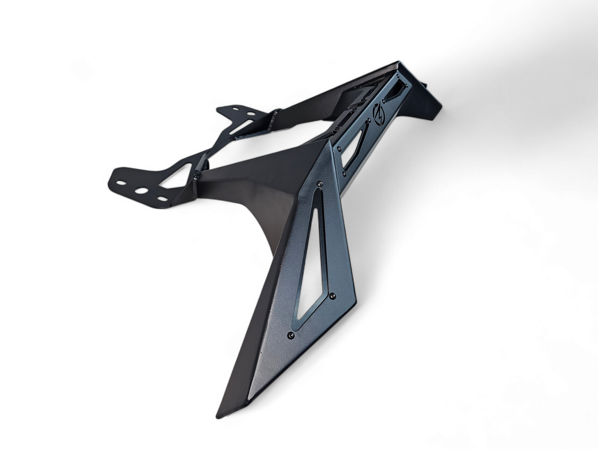 Steel mounting brackets for Can-Am Maverick R Rear Volt Bumper shown separately highlighting bolt-on design and factory mounting point compatibility
