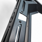 Detail of backup camera relocation slot and mounting hardware on Can-Am Maverick R Rear Volt Bumper showing factory camera fitment provision