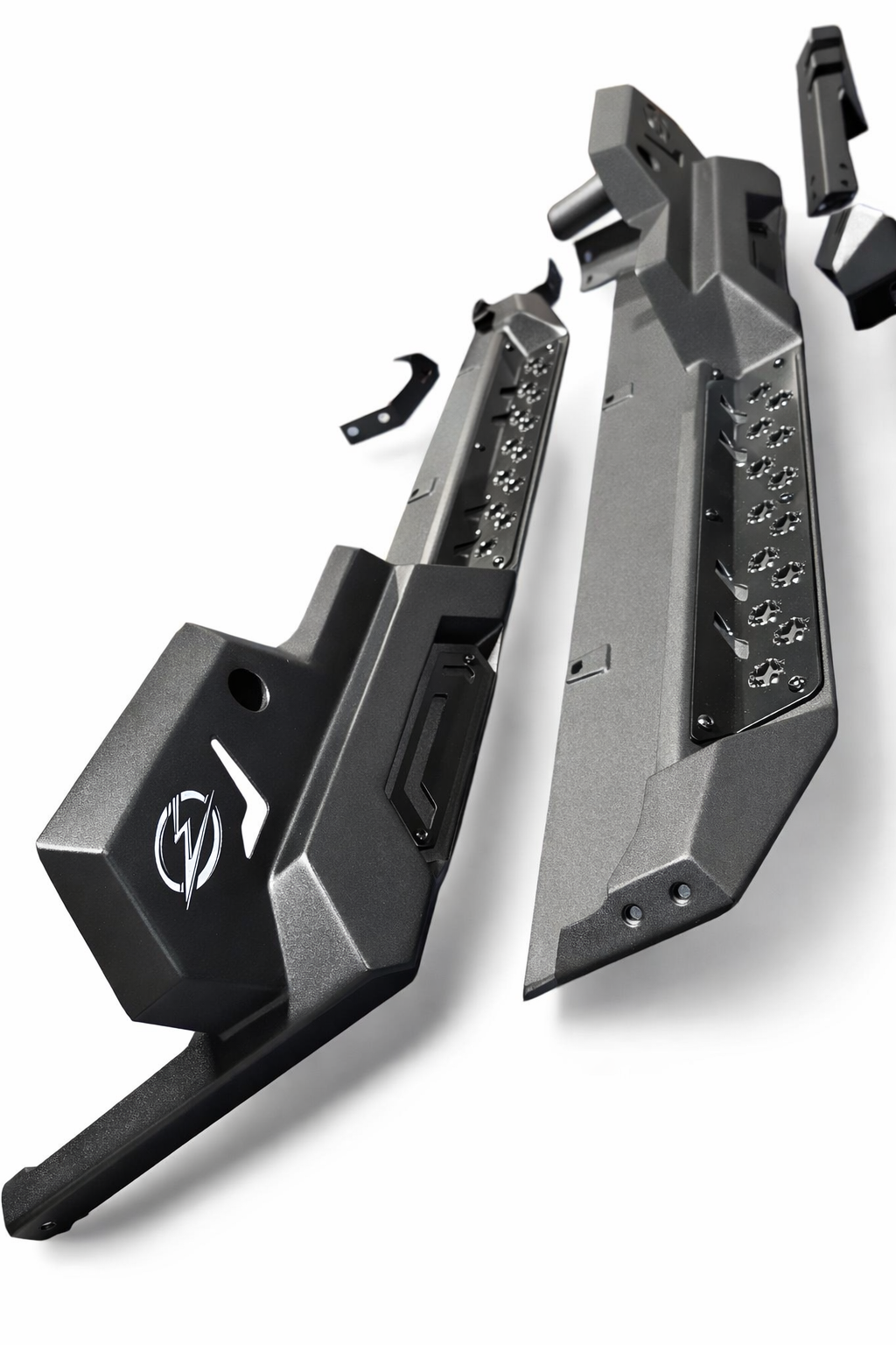 Angled view of Can-Am Defender 2-seat Rock Steps showing step depth and slider profile