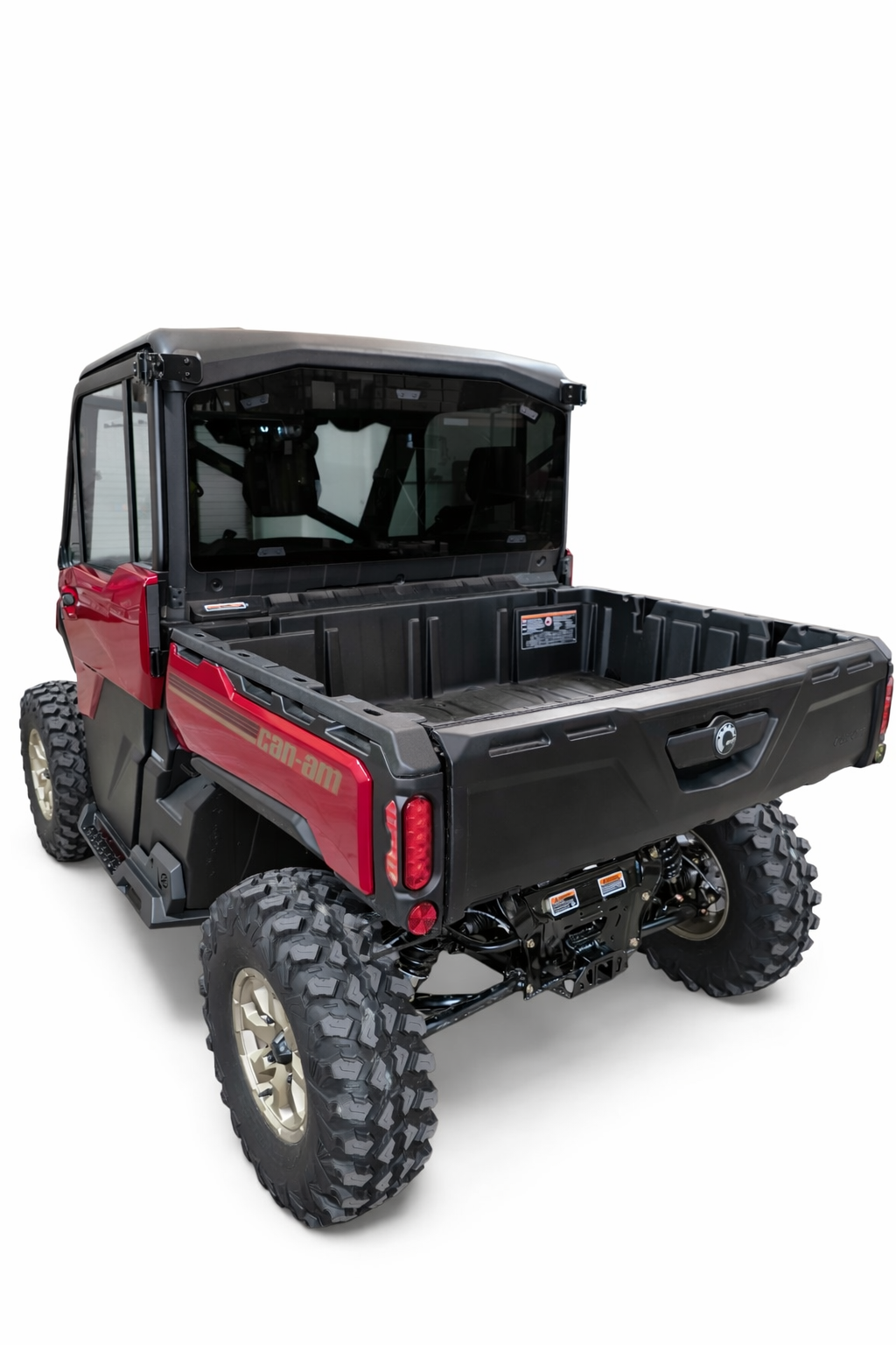 Built-in step with grip plating detail on Can-Am Defender 2-seat Volt Rock Steps for traction