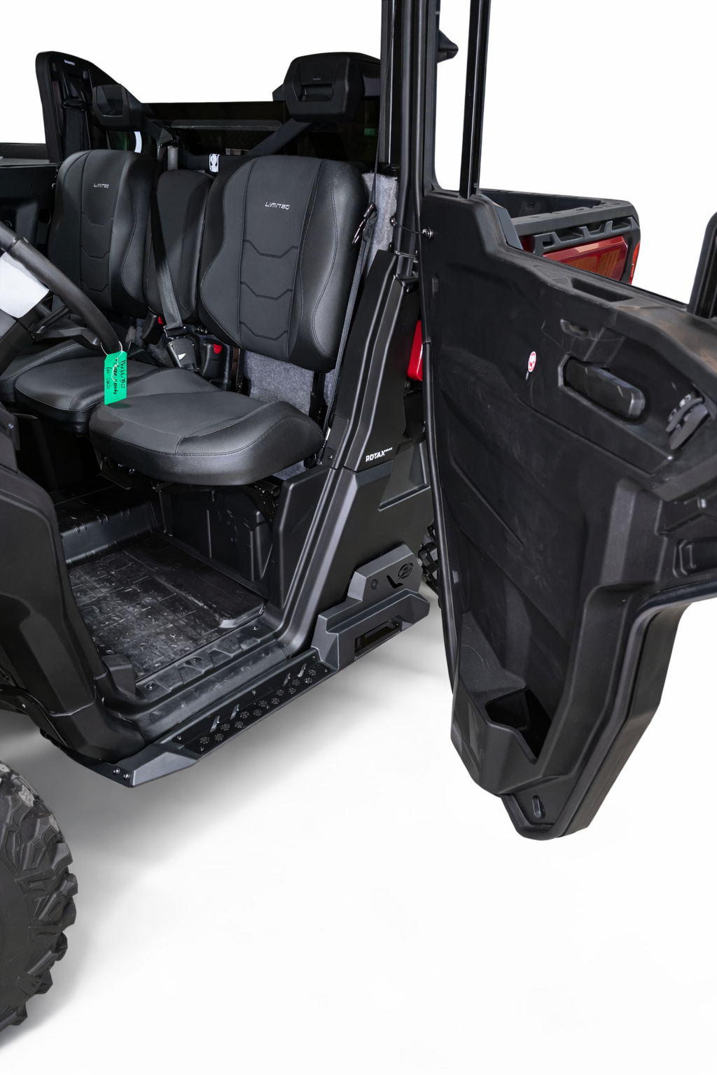 Full machine side view of 2-seat Can-Am Defender fitted with Volt Rock Steps