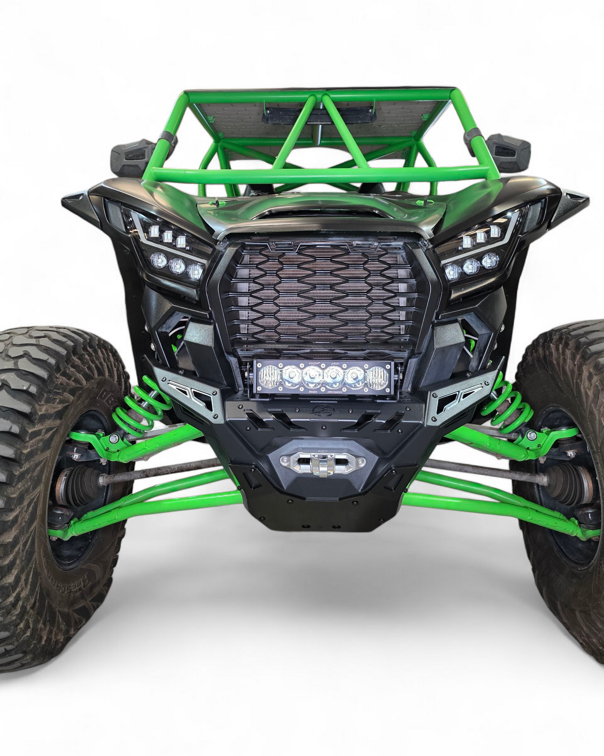 Passenger side view of Kawasaki KRX 1000 front winch bumper