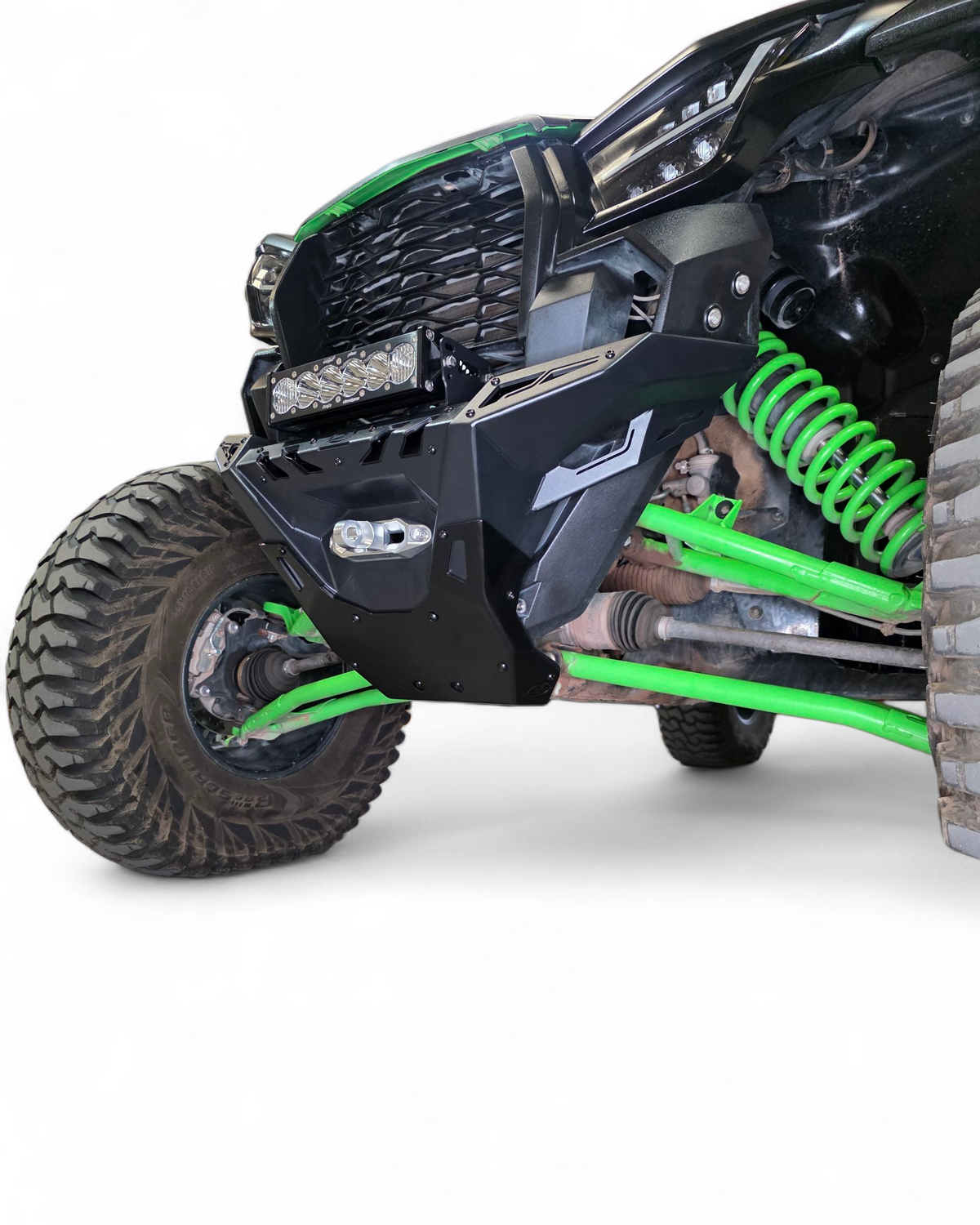 Full front view of Kawasaki Teryx KRX 1000 with Volt winch bumper installed
