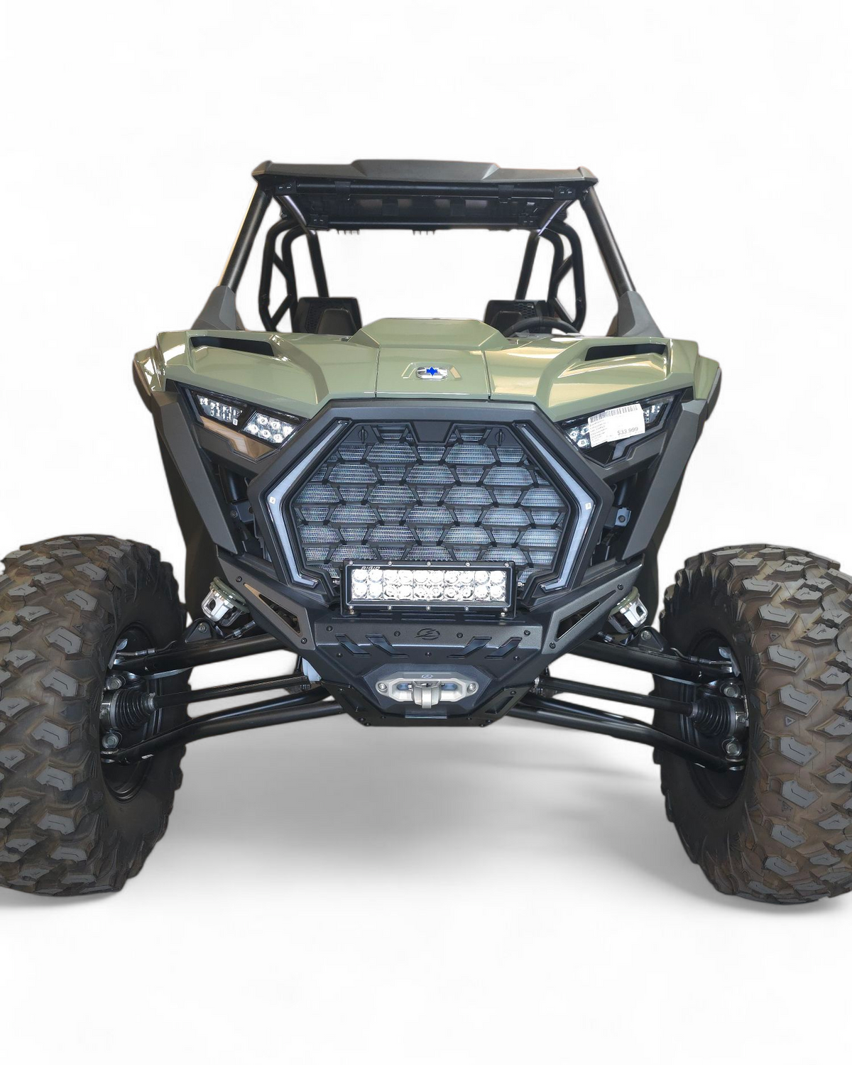 Volt Front Winch Bumper installed on 2020-2026 Polaris RZR Pro XP showing steel construction in hammer black