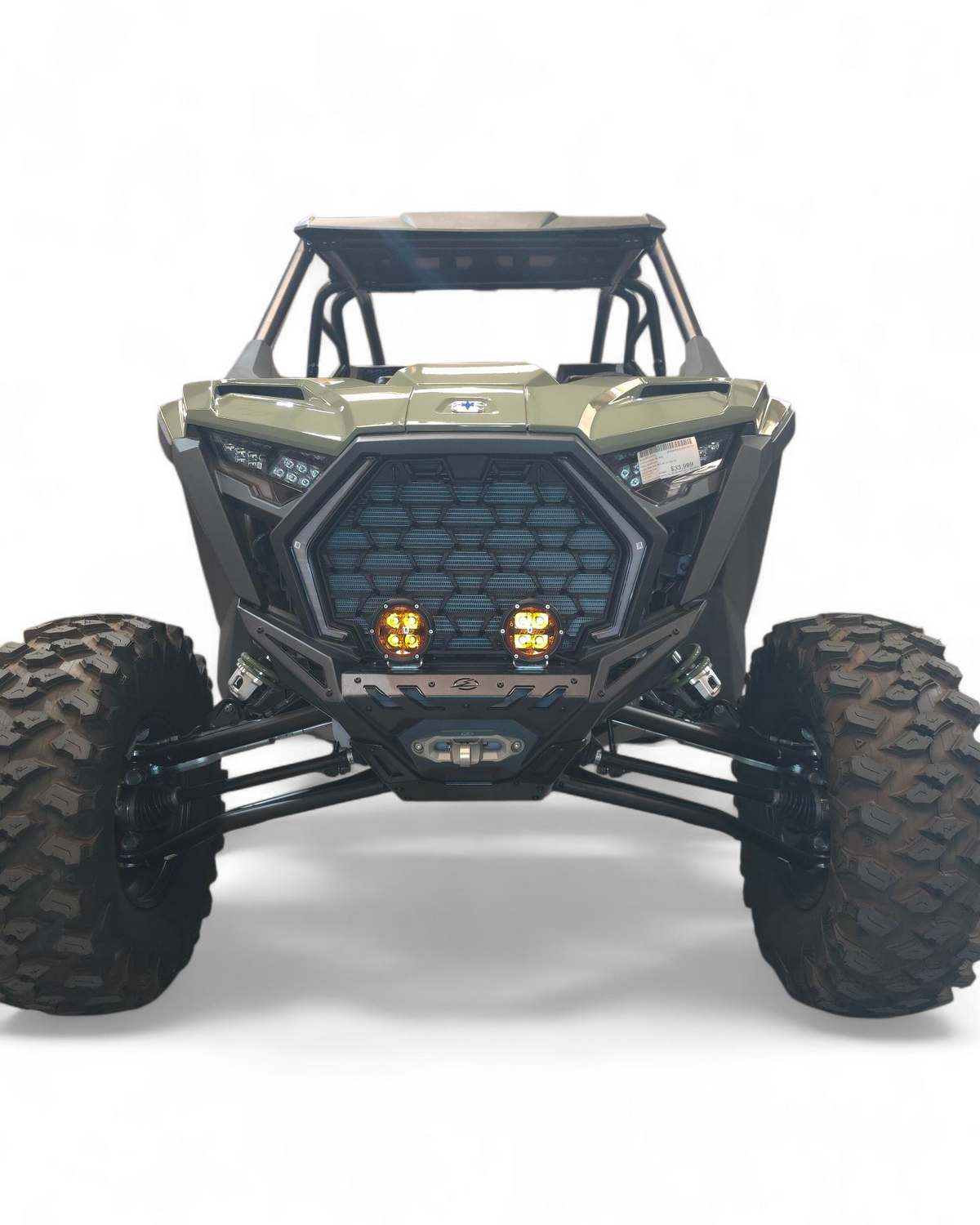 Hammer black powder coat and satin panel finish on Polaris RZR Pro XP front bumper