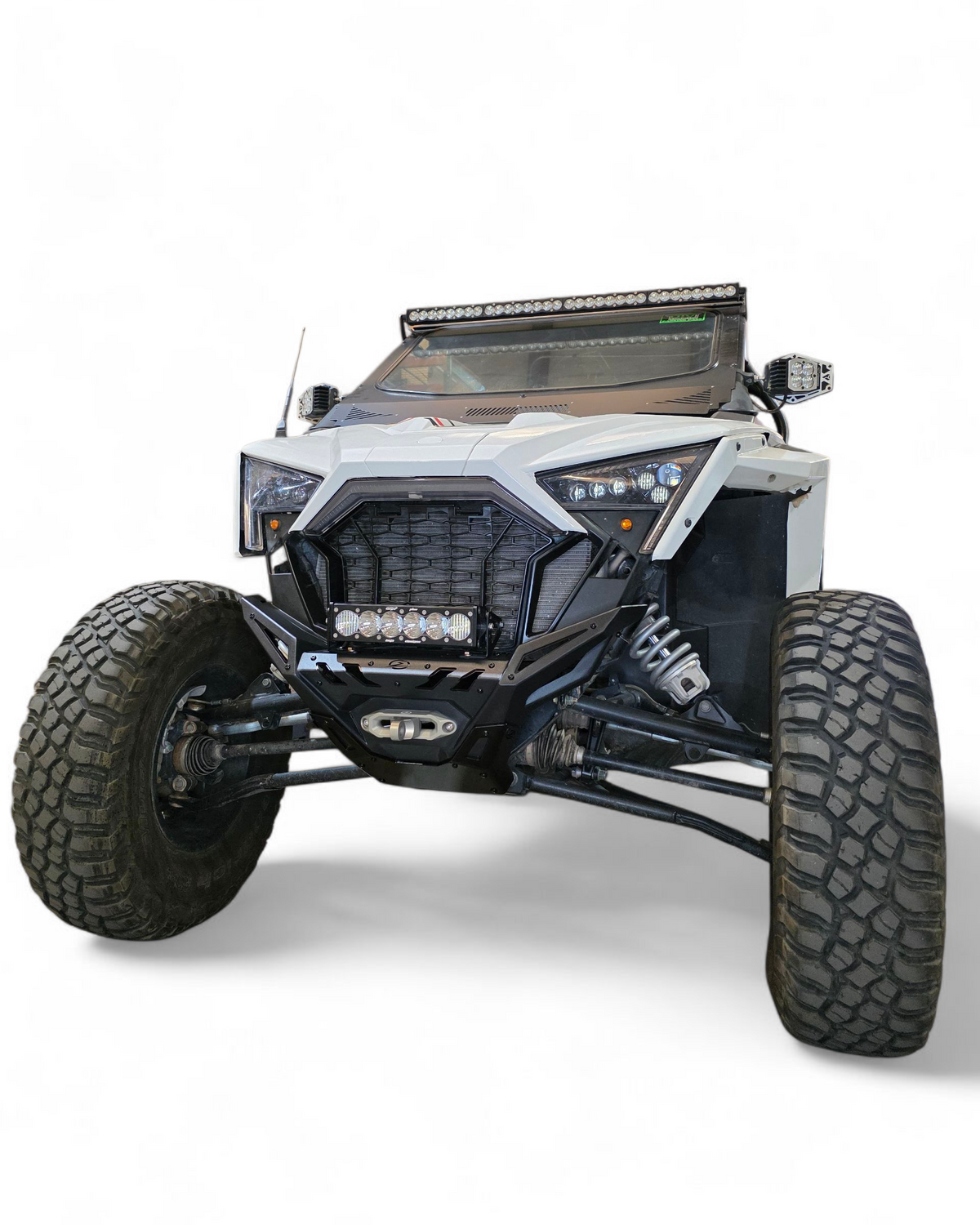 Satin black panel detail on Polaris RZR Pro XP front winch bumper