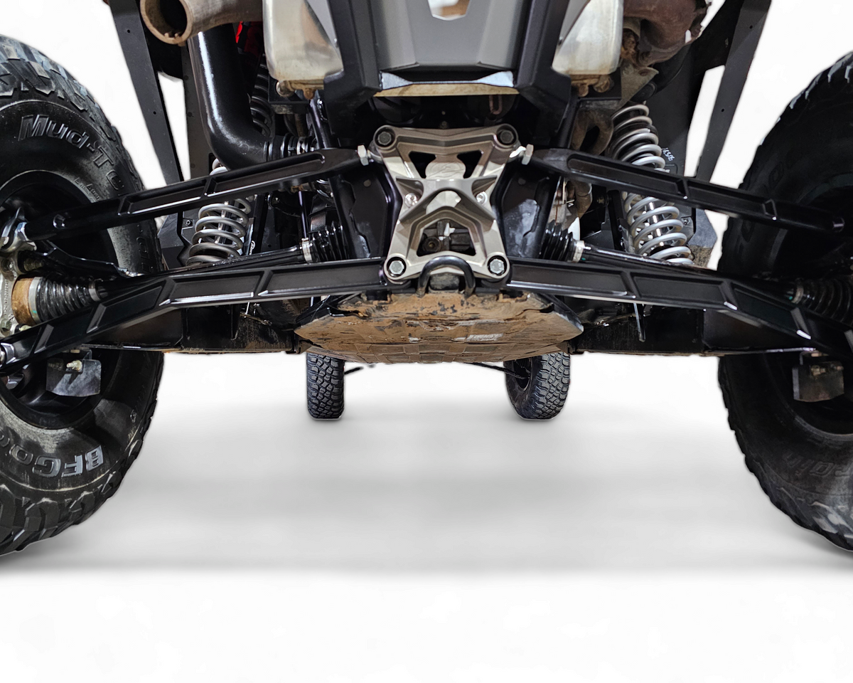 Hard anodized black finish on Polaris RZR Pro XP billet radius rods
