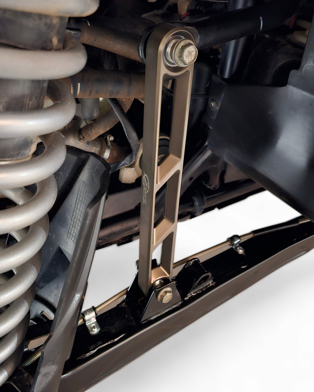 Polaris RZR Pro XP rear sway bar link shown installed on the rear suspension