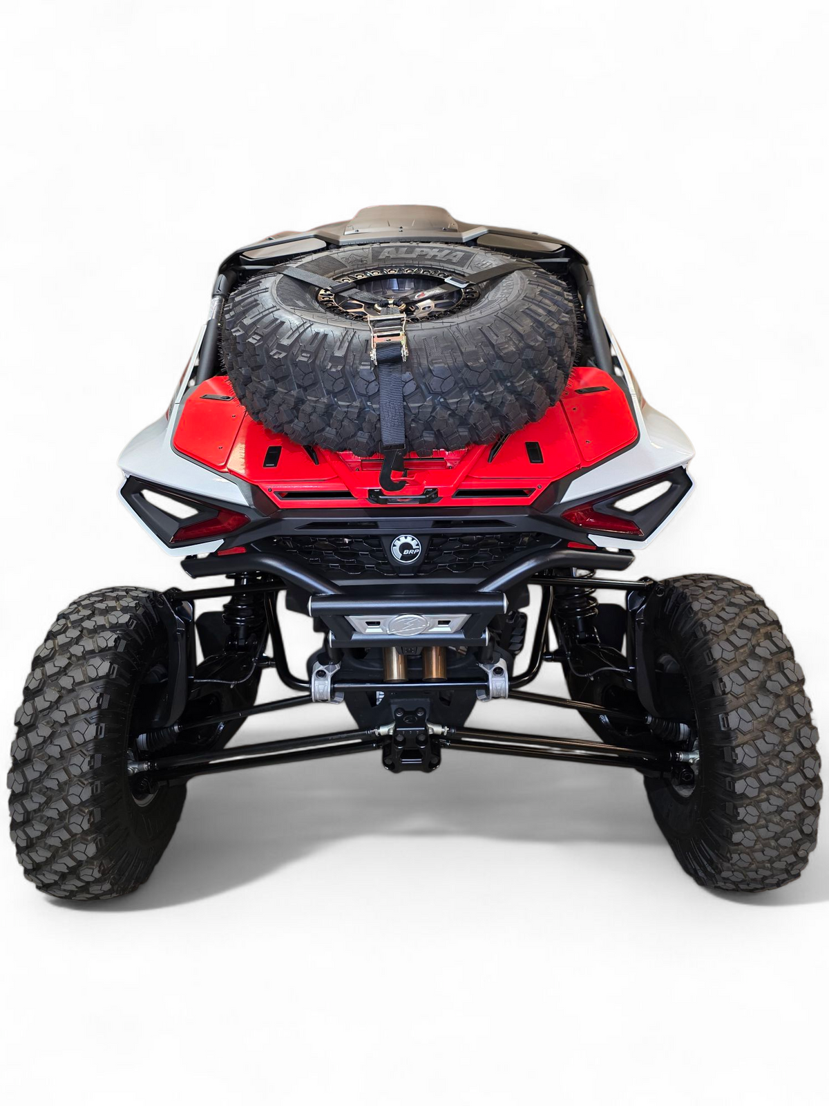 Direct rear view of Can-Am Maverick R AMP Rear Bumper showing full-width coverage and symmetrical design