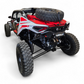 Rear three-quarter view of AMP Rear Bumper on 2024 Can-Am Maverick R showing aggressive profile and body-line integration