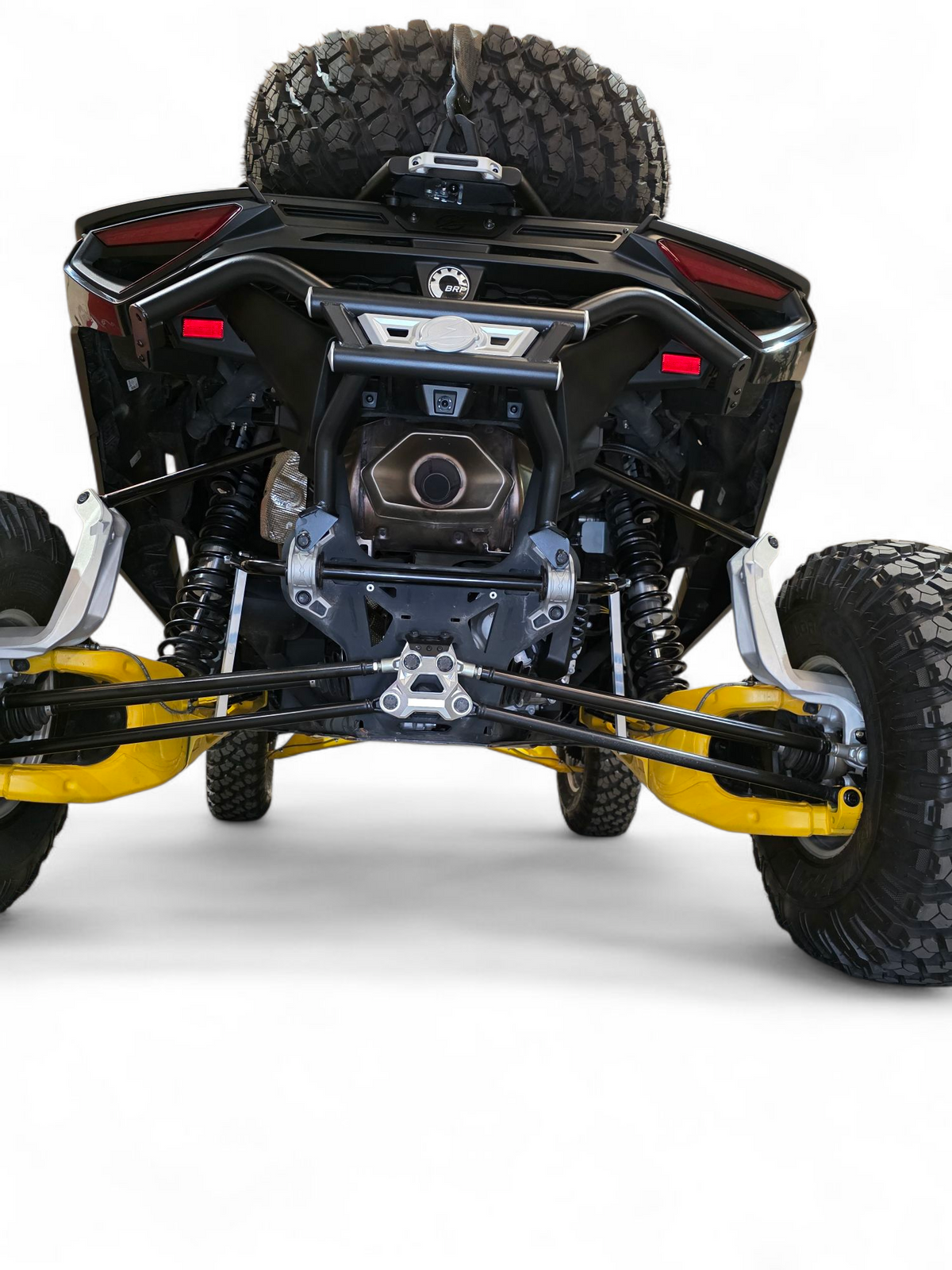 Installed AMP Rear Bumper on Can-Am Maverick R showing flush body-line fitment