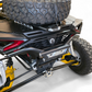 Can-Am Maverick R AMP Rear Bumper shown with Baja Box and tire rack installed, demonstrating seamless fit of the full rear setup