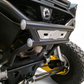 Driver side rear quarter view of AMP Rear Bumper on Can-Am Maverick R showing tubing structure