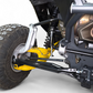2024 Can-Am Maverick R rear suspension fitted with High Clearance Adjustable
    Radius Rods in anodized black finish showing full installation