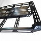 Black metal rack with a logo on a white background