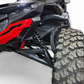 Anodized black billet tie rods installed on Can-Am Maverick R front steering