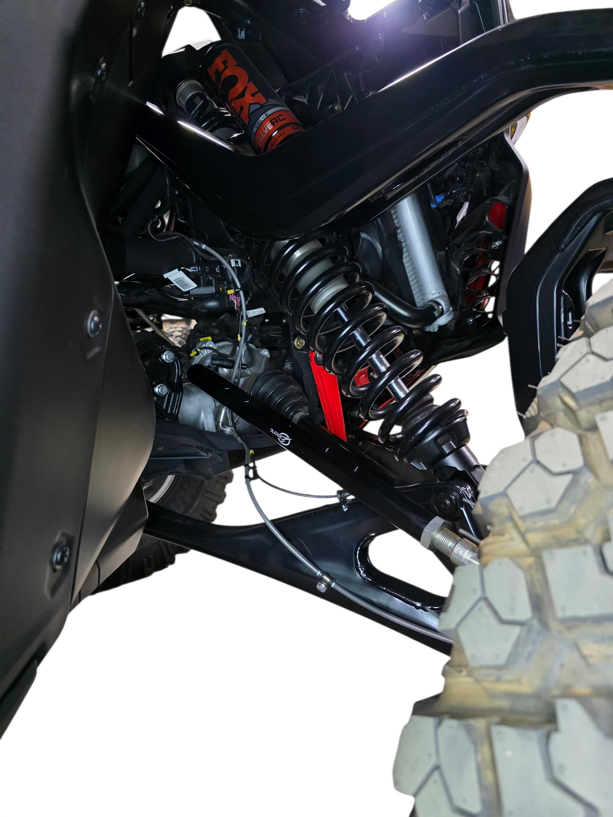 Machined billet aluminum detail on Can-Am Maverick R black tie rod