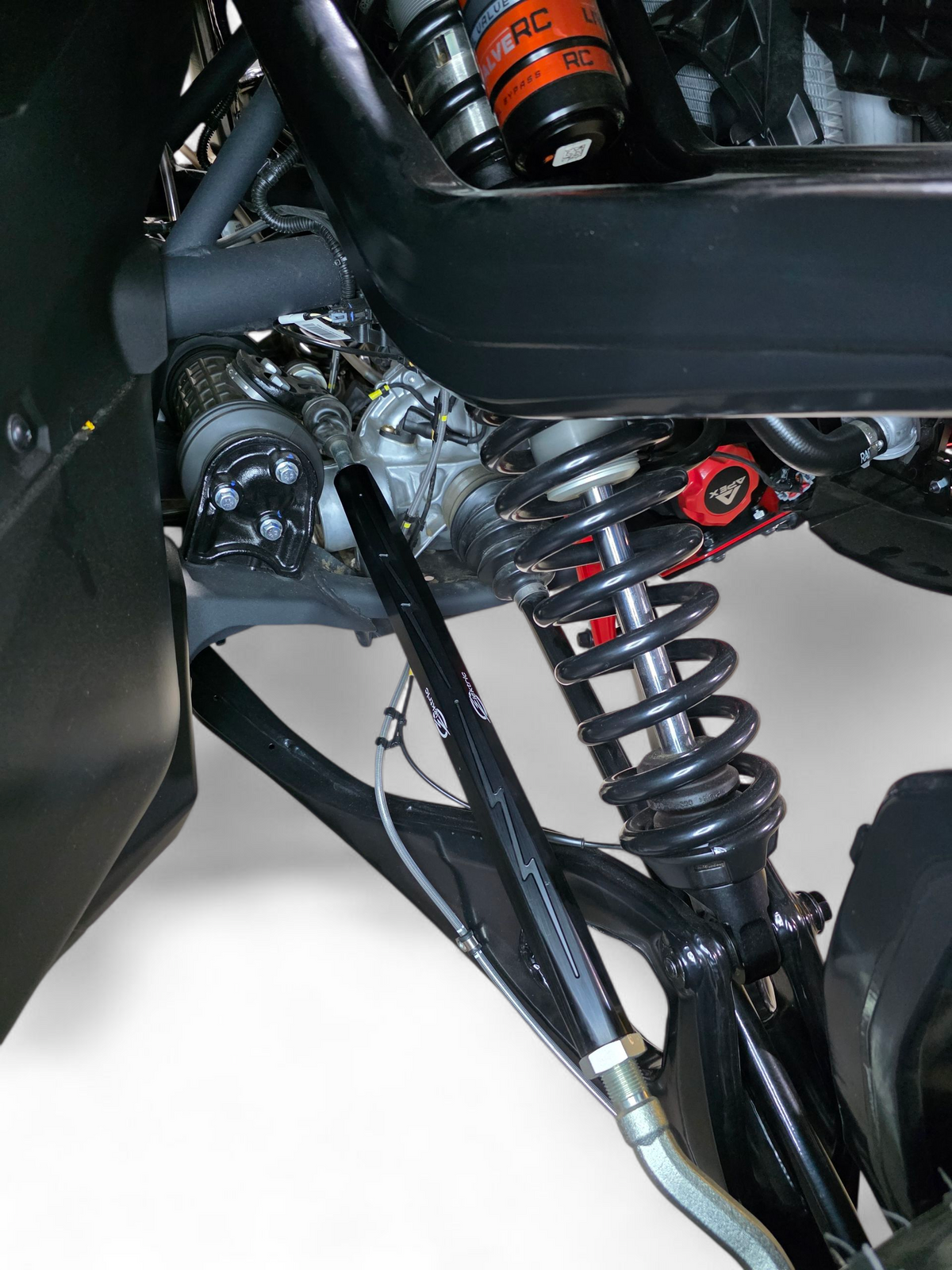 Bolt-in installation detail on Can-Am Maverick R billet tie rods